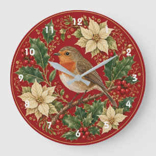 The Robin’s Winter Wreath Large Clock