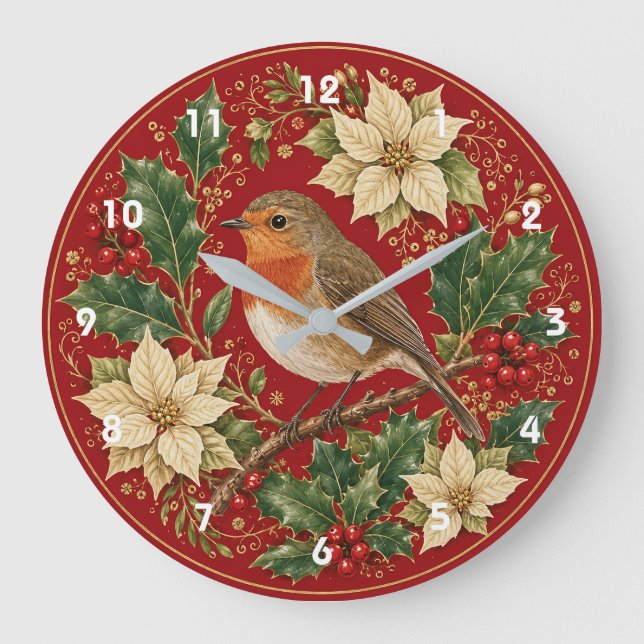 The Robin’s Winter Wreath Large Clock (Front)