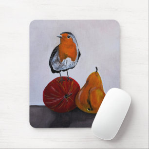 The Robin's Fleeting Visit Painting by Alfred Fox Mouse Mat