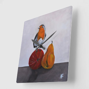 The Robin's Fleeting Visit Painting by Alfred Fox Square Wall Clock