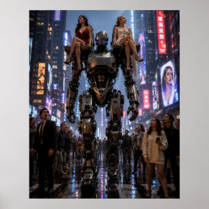 The Robot Walking Through the City Poster
