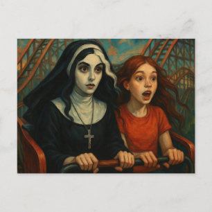 The Rollercoaster Ride Nun  and Child Postcard
