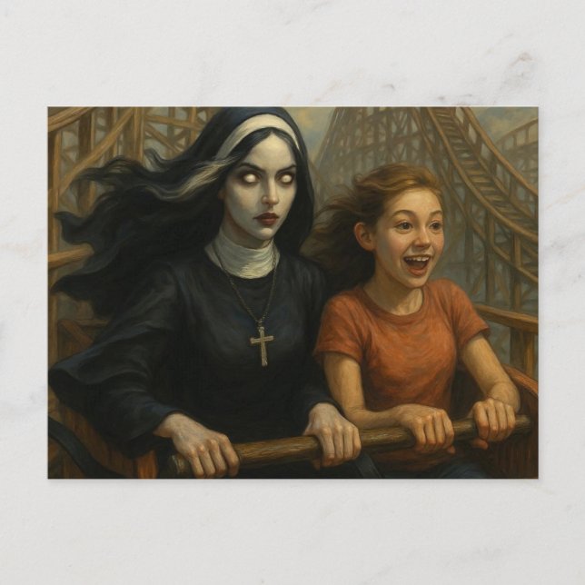 The Rollercoaster Ride Scary Nun and Child Postcard (Front)