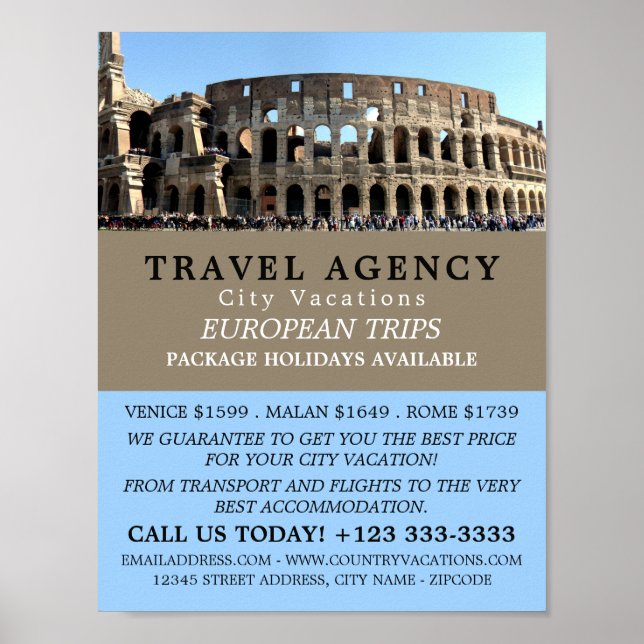 The Roman Colosseum, Rome, Travel Agency Advert Poster (Front)