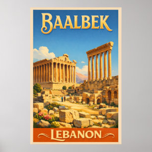 The Roman Ruins of Baalbek - Vintage Travel  Poster