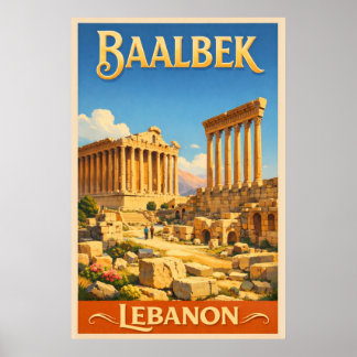 The Roman Ruins of Baalbek - Vintage Travel Poster