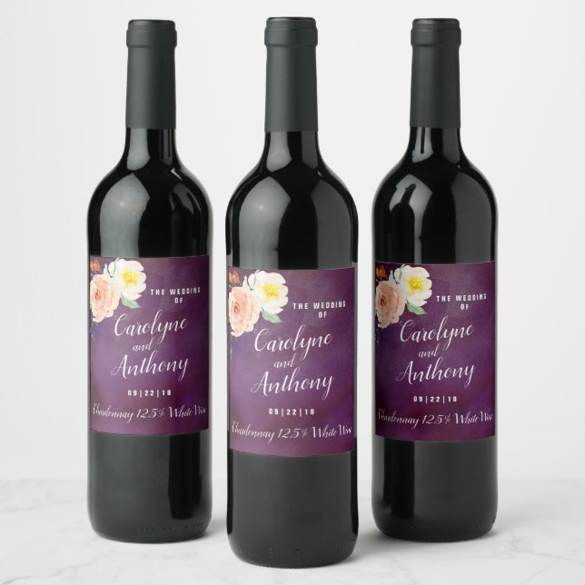 The Romance In Bloom Wedding Collection Wine Label (Bottles)