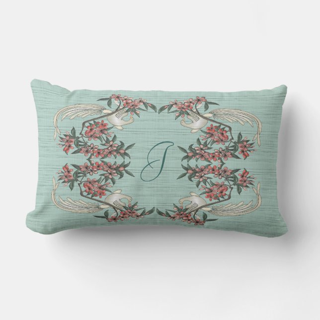 The Romance of Silk w/ Monogram Aqua Lumbar Cushion (Front)