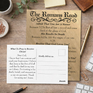 The Romans Road Sinner's Prayer Gold Black Postcard