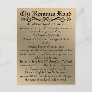 The Romans Road Sinner's Prayer Gold Black Postcard