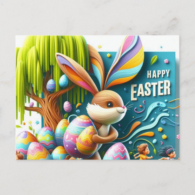 The Romantic Abstract Easter Bunny smiled  Holiday Postcard (Front)