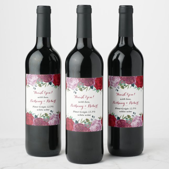 The Romantic Floral Wedding Collection Wine Label (Bottles)