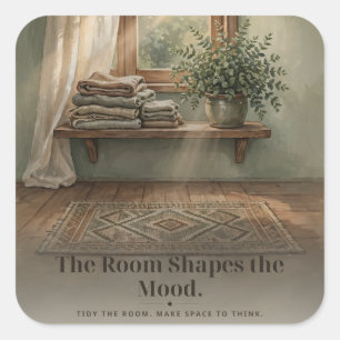 "The Room Shapes the Mood" Tidy Home Tee Square Sticker