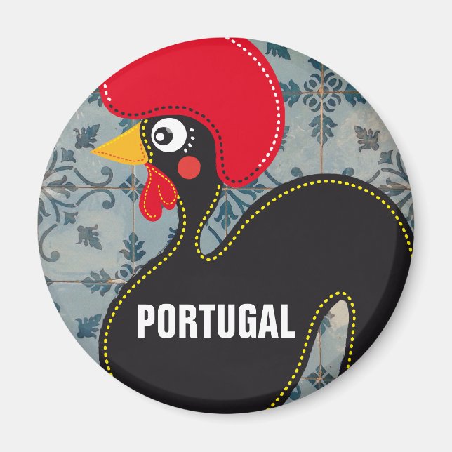 The Rooster of Portugal and Portuguese Mosaics Magnet (Front)