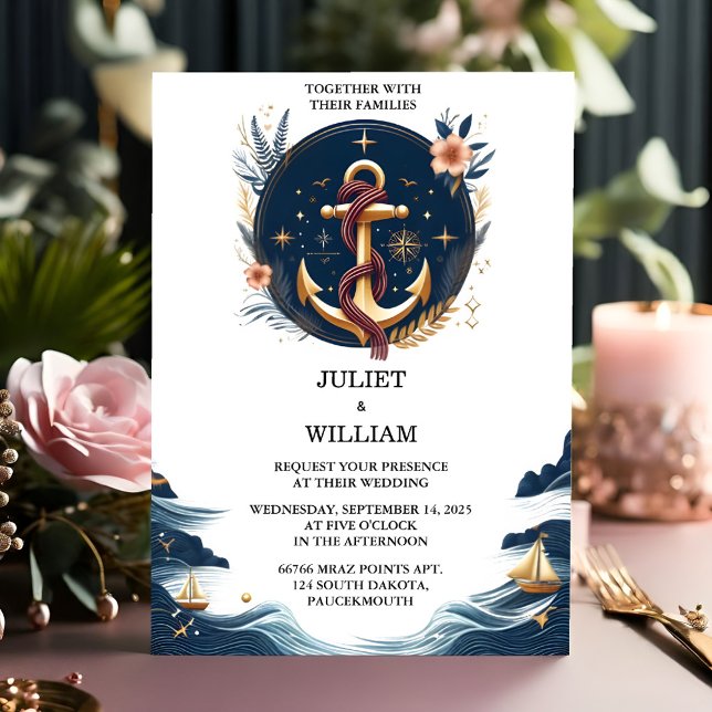 The Rope Knot Boat Ship Navy Blue Nautical Wedding Invitation (Creator Uploaded)