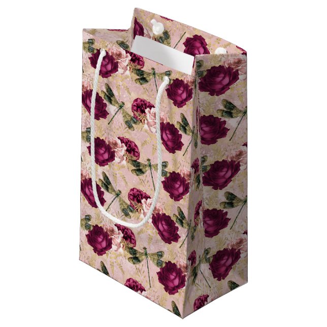 The Rose and Dragonfly Series (Design 4) Small Gift Bag (Front Angled)
