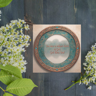 The Round Copper Turquoise Frame Holiday Card