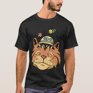 The round-faced cat wears a straw hat T-Shirt