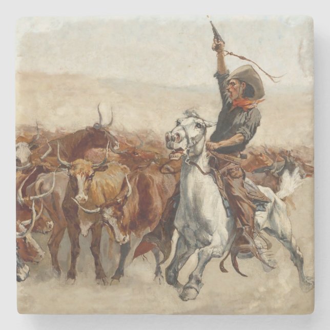 The Roundup Western Art by Frederic Remington Stone Coaster (Front)