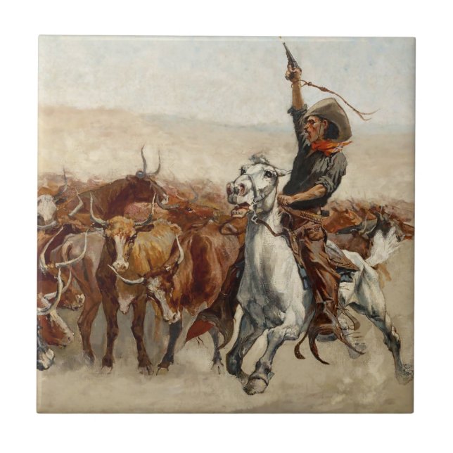 The Roundup Western Art by Frederic Remington Tile (Front)