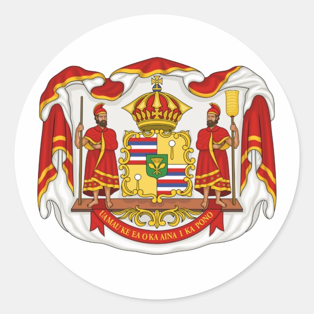 The Royal Coat of Arms of the Kingdom of Hawaii Classic Round Sticker (Front)