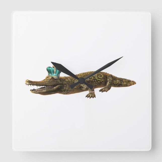 The Royal Croc - Jewel Alligator Square Wall Clock (Front)