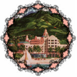 The Royal Hawaiian Hotel Ornament Photo Sculpture Decoration<br><div class="desc">Vintage image of The Royal Hawaiian Hotel on Honolulu in bright,  vivbrant colours makes a great holiday ornament for the tree.</div>
