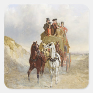 The Royal Mail Coach on the Road, 1841 (oil on pan Square Sticker