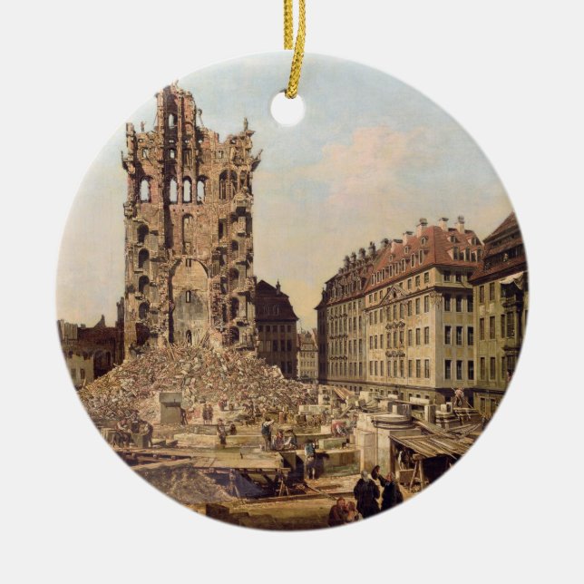 The Ruins of the old Kreuzkirche, Dresden Ceramic Tree Decoration (Front)