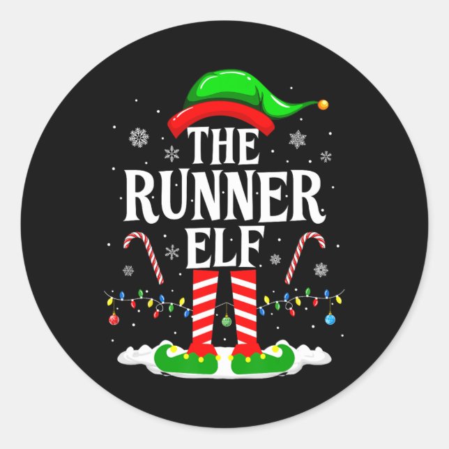 The Runner Elf Xmas Funny Runners Christmas Runnin Classic Round Sticker (Front)