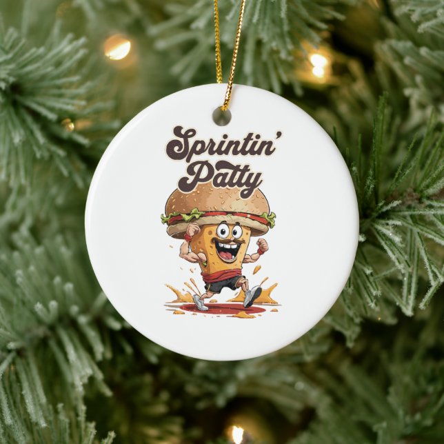 The Running Cheeseburger Ceramic Tree Decoration (Tree)