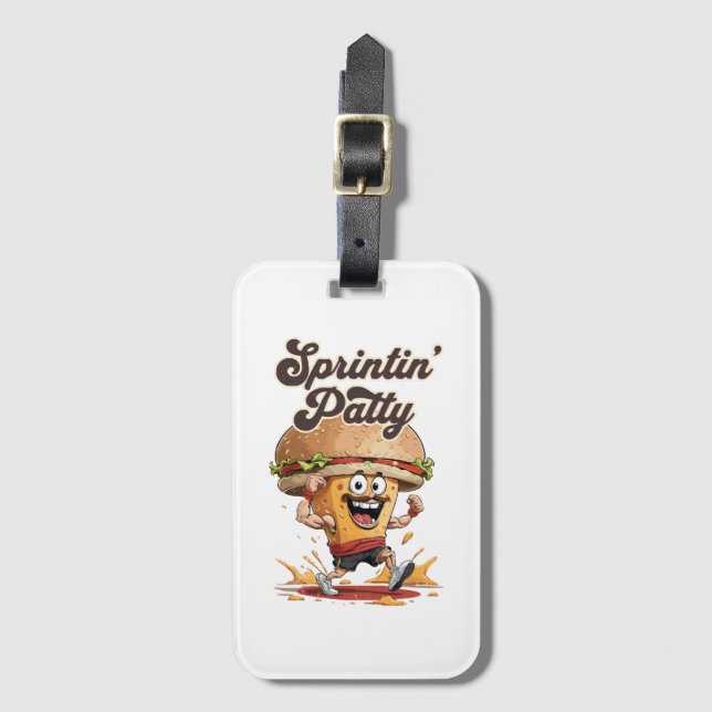 The Running Cheeseburger Luggage Tag (Front Vertical)