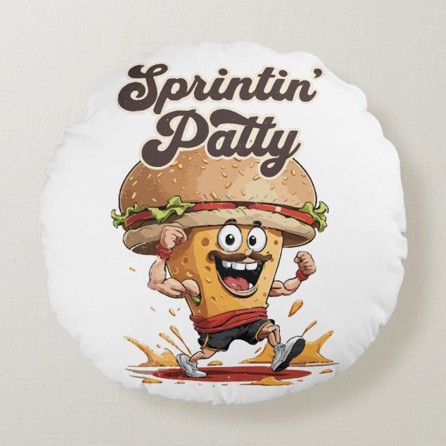 The Running Cheeseburger Round Cushion (Front)