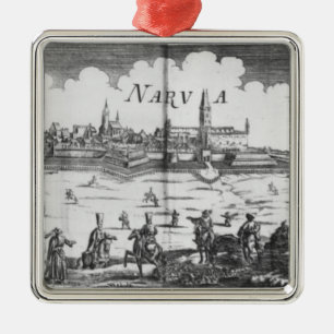 The Russian army besieging Narva in 1700 Metal Tree Decoration