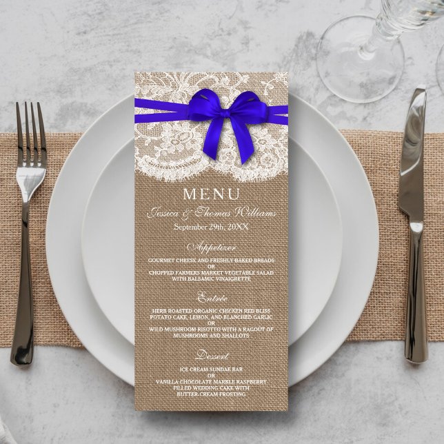 The Rustic Blue Bow Wedding Collection Menu Card (Creator Uploaded)