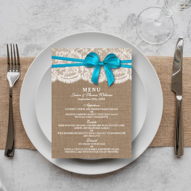 The Rustic Blue Bow Wedding Collection Menu Card (Creator Uploaded)