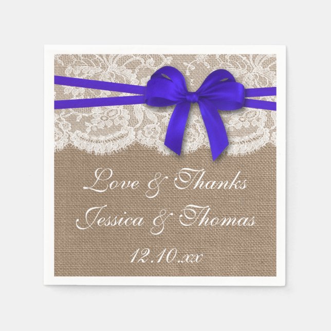 The Rustic Blue Bow Wedding Collection Napkin (Front)