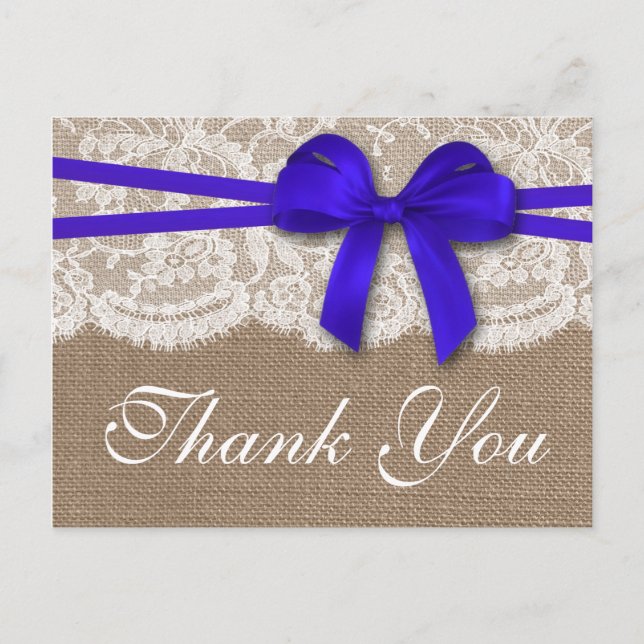 The Rustic Blue Bow Wedding Collection Postcard (Front)