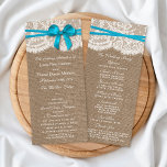 The Rustic Blue Bow Wedding Collection Programs Rack Card<br><div class="desc">The rustic blue bow wedding collection is a stunning design featuring a lovely rustic burlap effect background with a romantic vintage white lace effect trim and a stunning blue bow. These programs can be personalised for your special occasion and would make the perfect template for weddings, bridal showers, engagement parties,...</div>