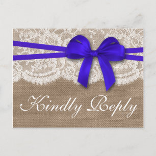 The Rustic Blue Bow Wedding Collection RSVP Invitation Postcard