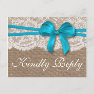 The Rustic Blue Bow Wedding Collection RSVP Invitation Postcard