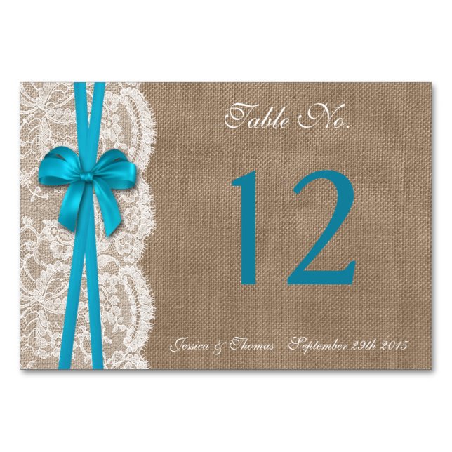 The Rustic Blue Bow Wedding Collection Table Number (Front)
