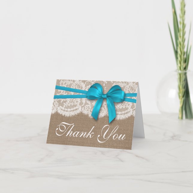 The Rustic Blue Bow Wedding Collection Thank You Card (Front)