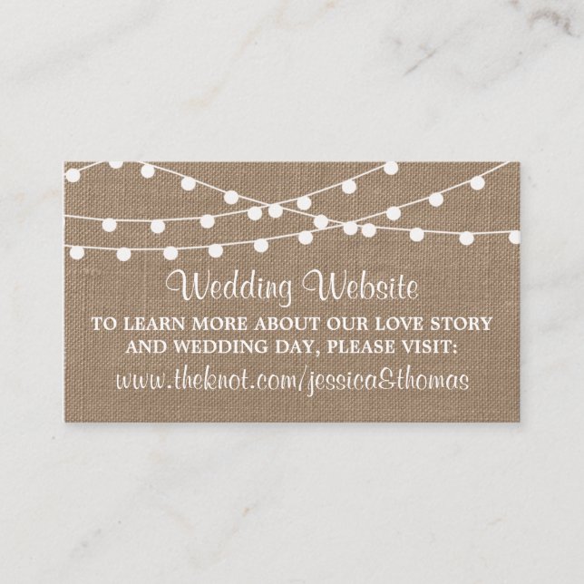 The Rustic Burlap String Lights Wedding Collection Enclosure Card (Front)