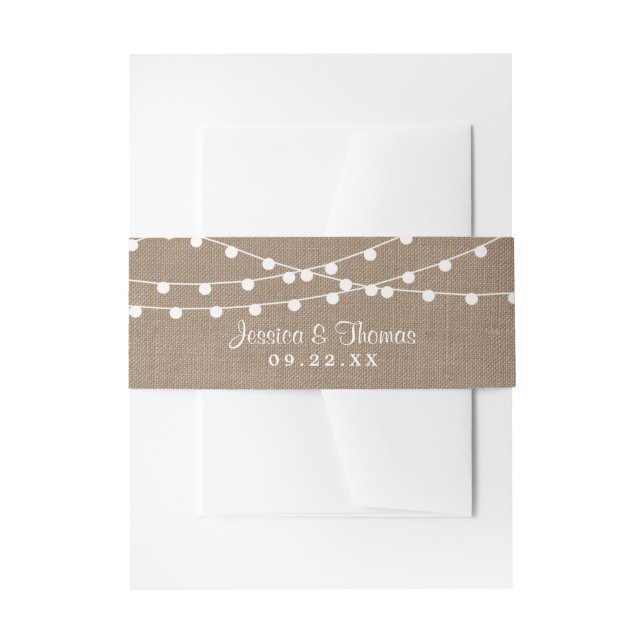 The Rustic Burlap String Lights Wedding Collection Invitation Belly Band (Front Example)