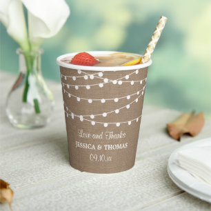 The Rustic Burlap String Lights Wedding Collection Paper Cups