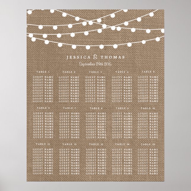 The Rustic Burlap String Lights Wedding Collection Poster (Front)