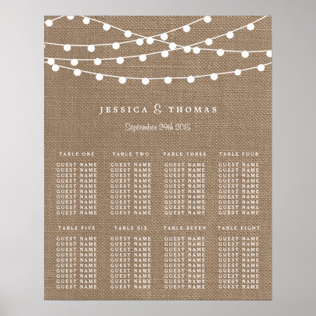 The Rustic Burlap String Lights Wedding Collection Poster (Front)