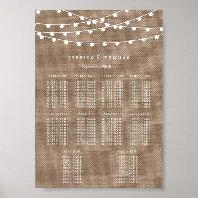 The Rustic Burlap String Lights Wedding Collection Poster (Front)