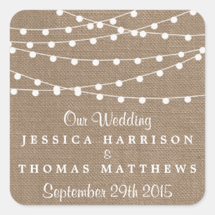The Rustic Burlap String Lights Wedding Collection Square Sticker